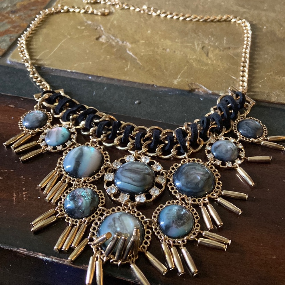 Black / gold and blue necklace